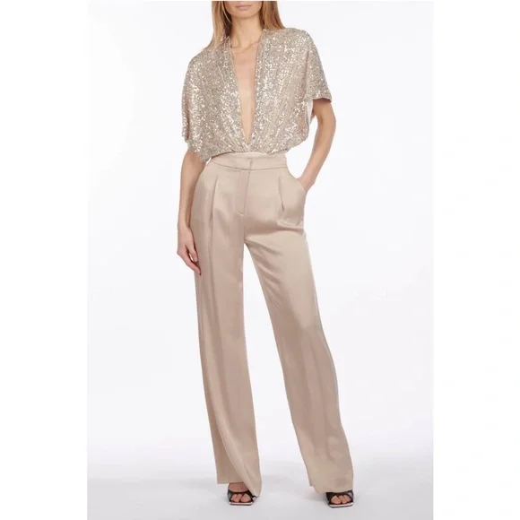 NWT IN THE MOOD FOR LOVE Champagne Cream Dolman Sequin Plunge Neckline Bodysuit - Picture 2 of 9